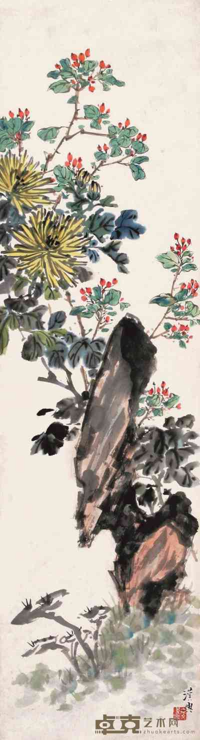 麦汉兴 花卉 立轴 98×27cm